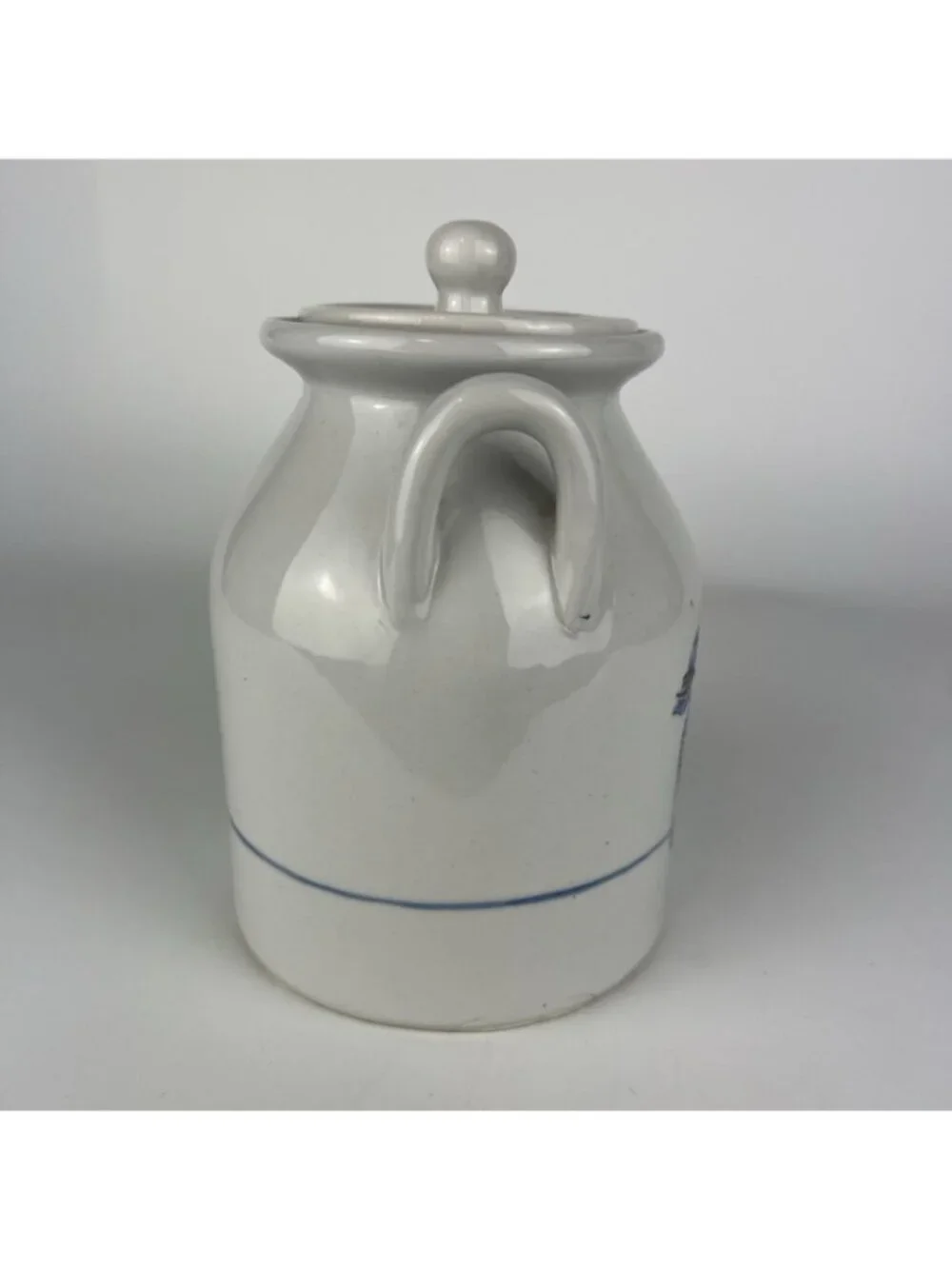 Vintage White Blue Floral Cookie Jar Canister with Lid Country Basket